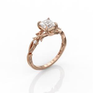 แหวนเพชรทรงปรินเซสคัท 1.00 กะรัต ดีไซน์ใบไม้ โรแมนติก ทองคำขาว 14K ประดับเพชรเลี้ยงในห้องปฏิบัติการ ของขวัญสำหรับคนรักในงานแต่งงาน - Product Image 4