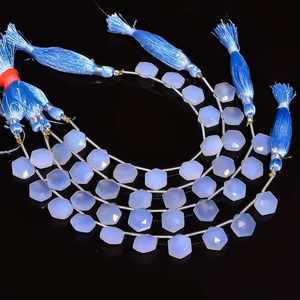 Cuentas de Calcedonia Azul Natural Facetadas en Forma Hexagonal de 10x11mm, Cuentas Sueltas de Calcedonia Azul para la Fabricación de Joyería al por Mayor - Product Image 3