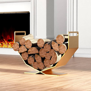 Brass Firewood Rack with Customizable Brass Fireplace <b>Log</b> Basket Fireplace <b>Log</b> <b>Holder</b> Indoor Circular Shape - Product Image 1