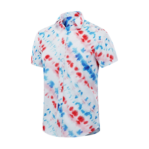 Men's Tie Dye Hawaiian Style Short Sleeve Breathable Casual <b>Shirt</b> Red Blue White Poplin Turn-down Collar Summer Wear - Product Image 1