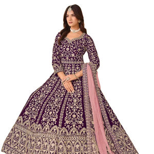 2026 Shree Indian Exports Presenta Vestido Anarkali Largo de Terciopelo Estilo Islámico para el Mes de Eid con Conjunto de Dupatta - Product Image 1