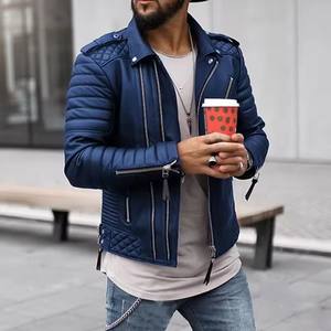 Chaqueta de Motociclista para Hombre, Color Sólido, Cierre de Cremallera, Cuello Camisero, Corte Ajustado, Manga Regular, para Otoño - Product Image 4