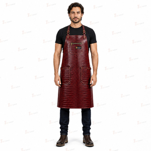 Tablier en cuir rouge pour homme avec texture crocodile et poches pour outils, idéal pour les barman de restaurant - Product Image 2