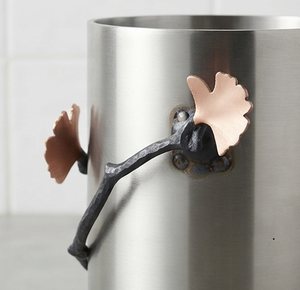 Porta Utensilios de Acero Inoxidable, Organizador de Cubiertos Cilíndrico con Rama de Hoja de Ginkgo en Oro Rosa para Cocina - Product Image 4