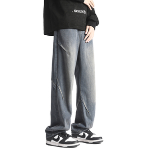 ANSZKTN 2026 Men's Retro Style Jeans Summer <b>Thin</b> Straight Leg Wide Leg Long Pants Solid Pattern Mid Waist Casual Formal Denim - Product Image 1