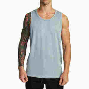 Men's Light Blue Solid Knitted Tank <b>Top</b> O-Neck Casual Style 100% Cotton Sleeveless <b>Vest</b> - Product Image 1