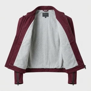 Chaqueta de motociclista para hombre de lona lavada color burdeos con paneles laterales personalizados con cremallera, estilo Cafe Racer, informal, para motociclistas. - Product Image 5