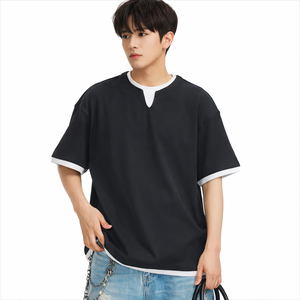 Camiseta de punto extragrande para hombre, estilo urbano |   Cuello en V de manga corta |   Transpirable y Ecológico |   Impresión Personalizada OEM al por Mayor - Product Image 1