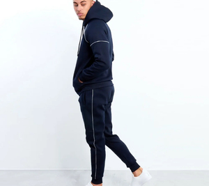 Survêtement de jogging personnalisé en coton, streetwear bleu marine, polaire respirant, pour hommes, idéal pour l'entraînement professionnel en salle de sport, vêtements décontractés, OEM - Product Image 3