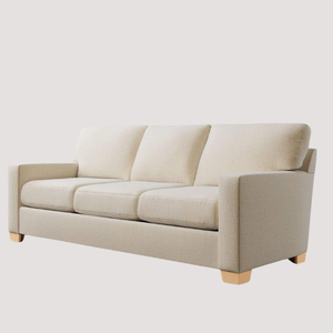 Canapé moderne en tissu crème avec accoudoirs carrés, capacité 3 places, et design contemporain avec coussins décoratifs. - Product Image 4