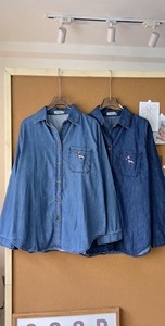Chemise en jean doux pour femme L832 avec poche brodée, col rabattu à manches longues, coupe ample, chemisier décontracté en jean, printemps - Product Image 3