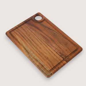 Planche à découper en bois d'acacia avec rainure pour les jus et poignée, plateau de service rustique - Product Image 4