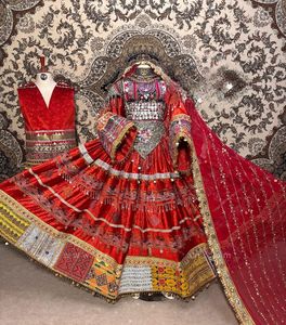Hot Selling New Design Afghan Kuchi <b>Red</b> Bridal Gown Wedding Dress Embroidered Afghani Dress With Matching Men's Waistcoat Vest - Product Image 2