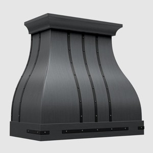 Hotte de cuisine moderne finition gris, rivets noirs faits à la main, en acier inoxydable, murale, type cheminée avec rivets - Produit - Product Image 1