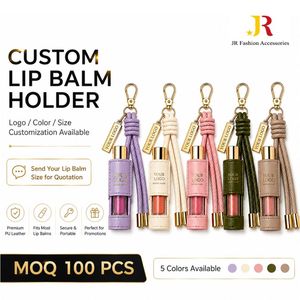 Custom Leather Lip Balm Holder Keychain with Logo Lipstick Holder Bag Charm Wholesale Gifts - Product Image 4