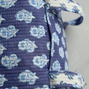 Blue Floral Quilted Duffel <b>Bag</b> Large Capacity Zipper Closure Travel Weekender Style Textile Material - Product Image 3