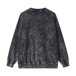 Oversized Men's Acid Wash Winter <b>Sweatshirts</b> 100% Cotton Heavy 380G High Quality Applique <b>Vintage</b> Style - Product Image 5