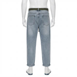 Jeans de Mezclilla Lavada para Hombre, Corte Recto, Cintura Alta, Ajuste Regular, Color Sólido, Estilo Casual de Algodón para Otoño - Product Image 2