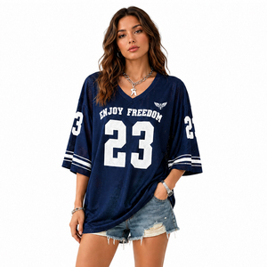 T-shirt de football en maille surdimensionné pour femme, coupe décontractée, style streetwear, haut d'été - Product Image 3