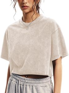 T-shirt court vintage délavé à l'acide pour femme, 200 g/m², coupe ample, épaules tombantes, col rond, manches courtes, streetwear, crop top de haute qualité pour femme - Product Image 4