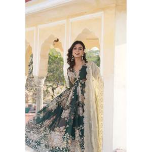 MASAKA Traditional Muslim <b>Clothing</b> & <b>Accessories</b> Set-Readymade Alia Cut Gown with Dupatta KKA-1086 Size XS [34] - Product Image 2