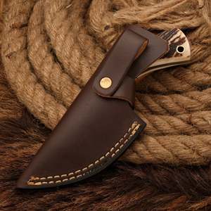 Cuchillo de caza y cocina de acero de Damasco hecho a mano, mango de madera, hoja fija, multifuncional para exteriores, funda de cuero para camping, OEM - Product Image 6