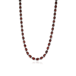 Magnifique collier tennis pour femme en argent sterling 925 avec pierre précieuse authentique grenat taille ovale, pierre de naissance de janvier, design élégant - Product Image 1