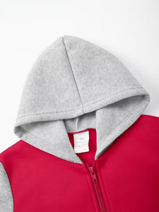 Baby Classic Color-Block Style Zip-Up Hooded Jersey Sweatshirt 100% Cotton Autumn Winter Knitted Comfortable Casual Cardigan - Product Image 3