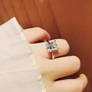 Princess Cut Moissanite Engagement <b>Ring</b> 925 Sterling <b>Silver</b> <b>Solitaire</b> <b>Ring</b> Classic Luxury Diamond Look Bridal Jewelry - Product Image 2