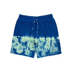 Blue And <b>White</b> Color Breathable Tie Dye <b>Shorts</b> Knee Length Mid Elastic Waist Casual Wear Athletic Tie Dye <b>Shorts</b> - Product Image 1
