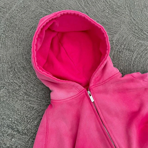 Sweat à capuche zippé de luxe personnalisé, style streetwear, en molleton 100% coton, écologique, vintage, coupe oversize, délavé à l'acide et effet soleil délavé - Product Image 3