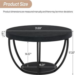 Tavolino da Caffè Rotondo in Legno a Doppio Ripiano, a Forma di Ciotola, con Funzionalità da Tavolino da Tè - Product Image 5