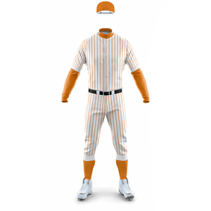 Breathable Heat-Transfer Printed Short Sleeve Baseball Uniform Unisex Striped White Orange Polyester Regular Fit Button Closure - Product Image 1