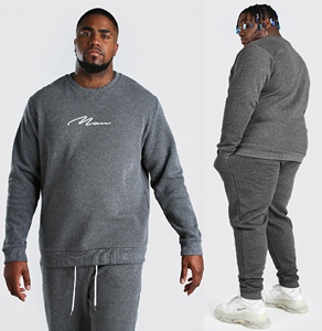 ชุดวอร์มคอกลมสำหรับผู้ชาย,ชุดวอร์มสำหรับนักวิ่งเสื้อวอร์มแบบสวมศีรษะคอกลมแขนยาว2ชิ้นไซส์ใหญ่พิเศษมีหลายสี - Product Image 2