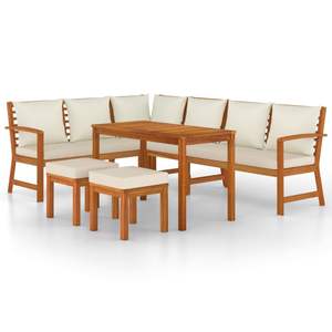 Juego de Comedor para Jardín en Color Blanco Crema con Madera Natural para Entretenimiento al Aire Libre - Product Image 2