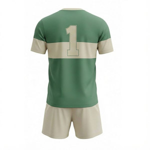 Conjunto de Camiseta de Fútbol Personalizada Verde Beige, Manga Corta, Cuello Redondo, Transpirable, Poliéster, Unisex para Adultos, Nombre del Equipo Impreso, 100% Poliéster - Product Image 2