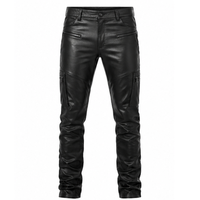 Pantalon de moto noir élégant pour homme, en cuir véritable et toile, imperméable, durable, plissé à l'avant, coupe ajustée, le meilleur
