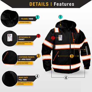 Visibility Enhanced Safety <b>Jacket</b> Reflective Striping High Contrast Multi Colors Durable Twill Fabric Construction <b>Worker</b> Gear - Product Image 4