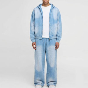 Conjuntos de Sudadera con Capucha y Pantalones de Felpa Francesa con Cordón y Logotipo Personalizado, Lavado Ácido, Ropa de Invierno de Alta Calidad, Chándales con Efecto Desgastado por el Sol, Ropa Urbana 100% - Product Image 1