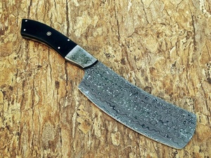 Cuchillo de carnicero forjado a mano de acero de Damasco con hoja recta tipo Drop Point, mango de Micarta negra, calidad prémium TARJ OEM Industrial - Product Image 3