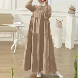 Autumn Muslim Abaya <b>Long</b> <b>Dress</b> Fashion Women <b>Long</b> Sleeve Solid Ruffles Sundress Robe Femme <b>Eid</b> Mubarak Islamic Clothing - Product Image 2