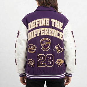 Veste universitaire streetwear brodée sur mesure pour hommes, style Letterman Bomber, col rabattu, vente en gros - Product Image 2