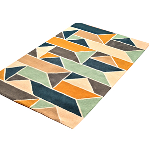 Alfombra de Lana y Viscosa con Diseño Geométrico, Hecha a Mano, Estilo Contemporáneo de Mediados de Siglo, Patrón Abstracto - Product Image 1