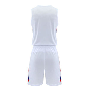 Conjunto de Uniforme de Baloncesto Personalizado para Hombre, Diseño de Bloques de Color Blanco y Azul, Impresión Digital, Secado Rápido, Jersey Deportivo con Cuello en V y Pantalones Cortos, Servicio OEM - Product Image 6