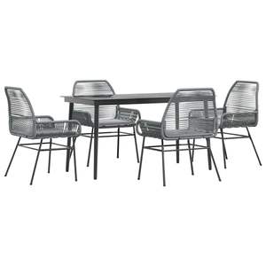 Ensemble de salle à manger en rotin poly gris de 5 pièces avec coussins Meubles en verre durable pour les repas en plein air - Product Image 2