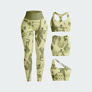 Ensemble de yoga T-Stitch Lab pour femmes, leggings côtelés taille haute, soutien-gorge de sport dos nageur, vêtements de sport sans couture en spandex pleine longueur - Product Image 2
