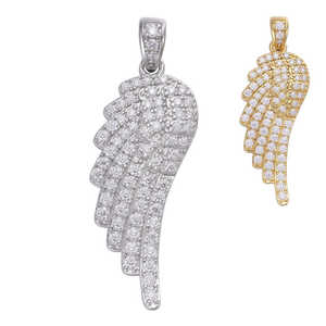 Collier unisexe plaqué or micro-pavé avec pendentif aile d'ange en moissanite et perle d'eau douce, style hip-hop - Product Image 3