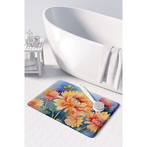 Chrysanthèmes Aquarelle Mousse À Mémoire Tapis De Cuisine Lavable En Machine Anti-Fatigue Tapis De Bain Coussin Confort Tapis pour Cuisine - Product Image 3