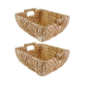 Water Hyacinth Woven <b>Basket</b> <b>Rectangular</b> Storage Tray with Wooden Handles Foldable Organizer for Bathroom Bedroom Living Room - Product Image 5