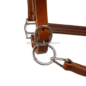 Cabestro para Caballo de Cuero Marrón Premium, Resistente y de Triple Costura, con Herrajes de Latón Ajustables y Sólidos, Cabestros de Carreras - Product Image 2